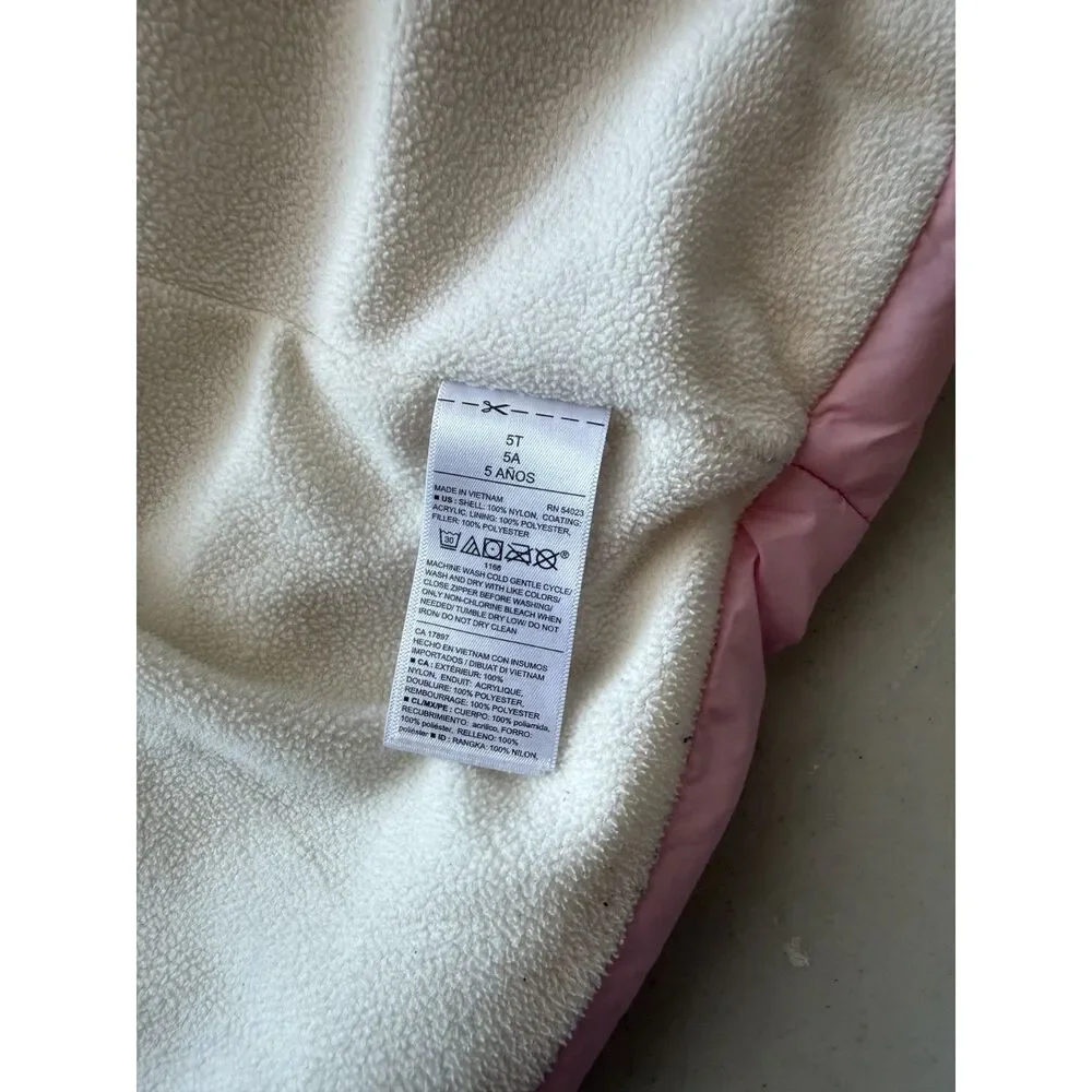 Old Navy Toddler Girls Pink Hooded Puffer Jacket Coat Fleece Lined Size 5T